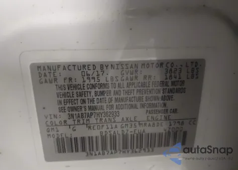 2017 Nissan Sentra Sv from USA, damaged, VIN 3N1AB7AP7HY362933